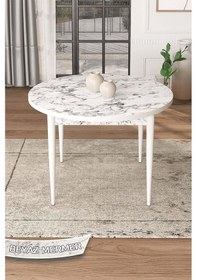Resim Canisa Kea Serisi 90 X 90 Sabit Yuvarlak Beyaz Mermer Desen Mutfak Masası Masa Beyaz Mermer Desen 
