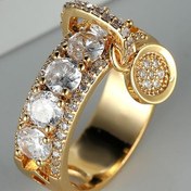 Resim Vintage Style Bridal Ring Inlaid Round Cut zirconia 18K Gold Plated Copper Wedding Promise Ring Anniversary Luxury Jewelry Gift 