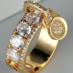 Resim Vintage Style Bridal Ring Inlaid Round Cut zirconia 18K Gold Plated Copper Wedding Promise Ring Anniversary Luxury Jewelry Gift 
