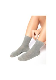 Resim Saysez Bambu Kaydırmaz Taban Silikonlu Hac Umre Tavaf Hamile Pilates Yoga Lastiksiz Gri Çorap Renkli 