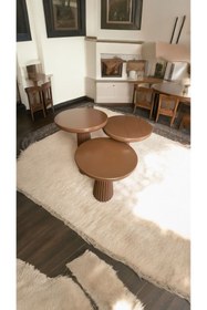 Resim Simillo Home&Living Wood Wooden Ahşap Kahverengi Renk 3 lü Set Mantar Yan Sehpa Fiskos Çiçeklik Decorative 