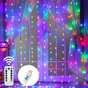 Resim 1 adet Uzaktan Kumandalı Perde Işıkları ile 8 Aydınlatma Modu, USB Perde Işıkları, Yatak Odası Penceresi için 200 LED Perde Perisi Işıklar, Noel Ramazan Düğün Doğum Günü Parti Arka Plan Duvar Dekorasyonu 
