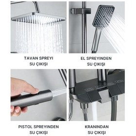 Resim Piano 5 Fonksiyonlu Kendinden Banyo Bataryalı Dijital Akıllı Robot Duş Seti Tepe Duş Seti Gri 