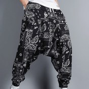 Resim Artı Boyutlu Erkeklerin Paisley Desenli Baskılı Harem Pantolonu, Moda Sokak Stili Büyük Beden Joggers 