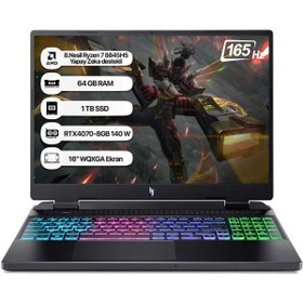 Resim Nitro 16 AN16-42 NH.QSLEY.001-64 AMD Ryzen 7 8845HS 16" 64 GB RAM 1 TB SSD 8 GB RTX4070 WQXGA FreeDOS Gaming Laptop 