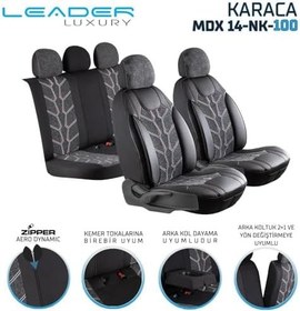 Resim Volkswagen Polo Trendline Classic ile Uyumlu Lüx Deri Detaylı Keten Oto Koltuk Kılıfı Ön Arka Takım Karaca Serisi SİYAH 