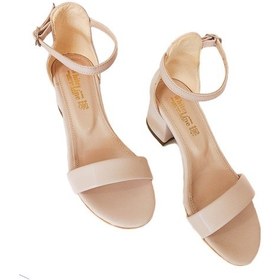 Resim Bej Renk Tek Bant Kalın Topuklu Kadın Sandalet 001 