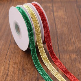 Resim Parıltılı Kadife Kurdele Seti - 13,72 metre, 3'lü Paket, Hediye Paketleme, Düğün Süslemeleri ve El İşi İçin Parlak Kumaş Kurdeleler 