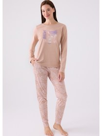 Resim Pierre Cardin 8878 Uzun Kol Kadın Pijama Takımı Vizon 