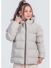 Resim Kız Çocuk Kapüşonlu Nova Kumaş Kışlık Mont Km1010 Gri 