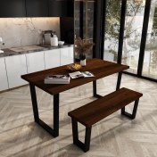Resim Woodesk Eylül Masif Ceviz Renk 180X80 Banklı Yemek Masası CPT7552-180 