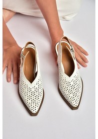 Resim Fox Shoes Y654154703 Beyaz Hakiki Deri Kalın Topuklu Western Ayakkabı 