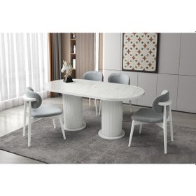 Resim Bohem Highgloss Yuvarlak Salon Yemek Masası 90x170 Beyaz 