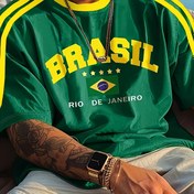 Resim Erkekler için Brezilya Futbol Grafikli T-Shirt - Sarı Rahat Yuvarlak Yaka Tee Rio de Janeiro Tasarımı ile, Hafif Polyester Karışımı, Yaz Aktiviteleri için Mükemmel, Rahat Yaz Giyimi | Grafik Tee | Rahat Uygun, Örgü 