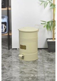 Resim Pedallı Metal Galvaniz Mutfak Banyo Kapaklı Çöp Kovası 16 Lt Kre Krem 