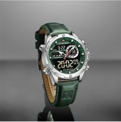 Resim Novahub Naviforce Nf9208 Çift Ekran Kuvars Analog Lcd Dijital Erkek Saat Deri Kayış Gümüş - Yeşil Çok Renkli 