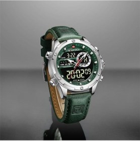 Resim Novahub Naviforce Nf9208 Çift Ekran Kuvars Analog Lcd Dijital Erkek Saat Deri Kayış Gümüş - Yeşil Çok Renkli 