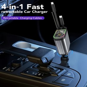 Resim 4'ü 1 Arada Geri Çekilebilir Araba Cep Telefonu Şarjı ile 66W Hızlı Şarj ve LED Yıldız Projektörü, Geri Çekilebilir Kablolu Cep Telefonu Şarjı, Dört Cihazın Eşzamanlı Şarjı için 2 USB Portu, iPhone 16/15/14//13/13 Pro/13 Pro Max/12, Samsung, Galaxy, Pixel ve Android cihazlarla uyumlu evrensel araç aksesuarları 