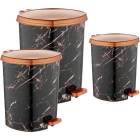 Resim GuvenliPazar 3'lü Set Plastik Siyah Mermer Desenli Pedallı Çöp Kovası 6/11/20 Litre 