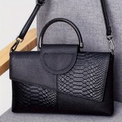 Resim Şık Timsah Desenli Çanta - Çok Amaçlı Omuz ve Crossbody Çanta, İş, Alışveriş ve Hediye İçin Mükemmel - Manyetik Kapama, Siyah 