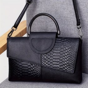 Resim Şık Timsah Desenli Çanta - Çok Amaçlı Omuz ve Crossbody Çanta, İş, Alışveriş ve Hediye İçin Mükemmel - Manyetik Kapama, Siyah 