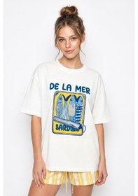 Resim Shade Kadın Sardalya Baskılı Pamuk Bisiklet Yaka Oversize Basic T-shirt Öt261097 60286256 - Beyaz Standart 