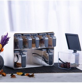 Resim Herevin 161280 - 815 Standlı 8'li Baharatlık Seti Gri - Beyaz Beyaz - Gri 