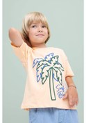 Resim DeFacto Erkek Bebek Bisiklet Yaka Palmiye Baskılı Kısa Kollu Tişört C9188A524SMOG293 Turuncu 