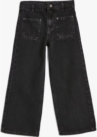 Resim Koton İspanyol Paça Kot Pantolon Cep Detaylı Normal Bel - Flare Jean Siyah 4skg40030ad 4SKG40030AD999 Siyah 