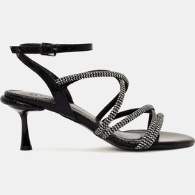 Resim Sapin Kadın Siyah Kordonlu İnce Topuklu Sandalet Siyah 