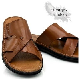 Resim Hakiki Gerçek Deri Erkek Terlik Hafif Terlik Deri G Taba G Taba 