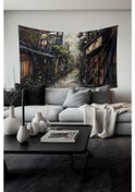 Resim Kore Sokakları Desenli Duvar Halısı Duvar Örtüsü Tapestry Süet Dokulu Kumaş 