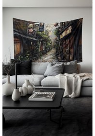 Resim Kore Sokakları Desenli Duvar Halısı Duvar Örtüsü Tapestry Süet Dokulu Kumaş 