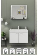 Resim Biani Fix Arya 85 Cm Banyo Dolabı,Seramik Lavabolu, Aynalı,Lavabo Dahil,Mdf,Mat Beyaz 