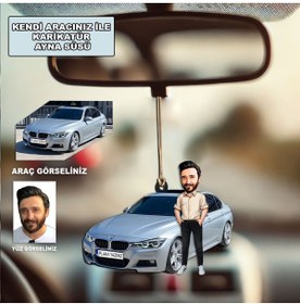 Resim MK Kendi Aracınızla Kişiye Özel Karikatür Ahşap Mdf Dikiz Ayna Süsü 