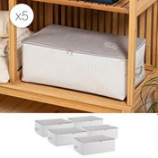 Resim 5'li Orta Boy Gri Çizgili Stuff & Things Hurç Set 52 X 28 X 21 Cm Ocean Home Textile