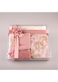 Resim Şal + Seccade + Tesbih + Yasin Hediye Seti Çanta Boy, Elifvav, Raşel Cilt, Bebe Pembe 