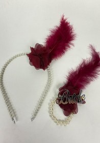 Resim Hayalperest boncuk Incili Gelin Tacı 1 Adet Bride Tüylü Bileklik 1 Adet 