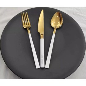 Resim Stayle 18 Parça Beyaz Gold Çatal Kaşık Bıçak Seti Beyaz Gold 