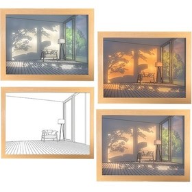 Resim Fosenze Büyük Boy Ahşap Akrilik Led Işıklı Tablo, Dokunmatik Dimmable, 3 Renk Seçeneği, Usb Şarjlı Gölge Çerçeve Lambası Çok Renkli 