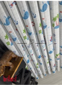 Resim Tül Perde Brillant Marka Denizci Desen Çapalı Gemici Örme Kumaş Ekru 