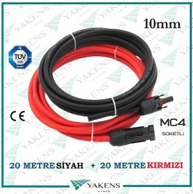 Resim Mc4 Soketli 20m+20m 40 Metre 10mm Güneş Paneli Hazır Solar Kablo Siyah Kırmızı 