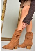 Resim Fox Shoes T296713002 Taba Süet Kalın Topuklu Kadın Bot Taba-Süet Taba 