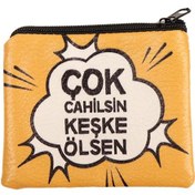Resim SARI ÇOK CAHİLSİN KEŞKE ÖLSEN TASARIM SÜET BOZUK PARA CÜZDANI Sarı 