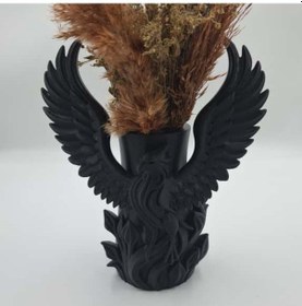 Resim Anka Kuşu 3d Beyaz Vazo Siyah 