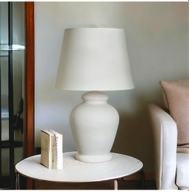 Resim Qdec Vintage Seramik Abajur Rustik Ekru - Ekru 