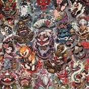 Resim 50 adet Japonca Retro Boyalı Çıkartmalar - Laptoplar, Kaykaylar, Gitarlar ve Bagaj için Canlı PET Şeffaf Etiketler - Geleneksel Karikatür Karakterleri ve Çiçek Desenleriyle Kendin Yap Grafiti Sanatı 
