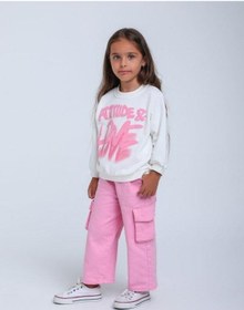 Resim Kız Çocuk Love Yazılı Kapüşonlu Sweatshirt-14296 Ekru 