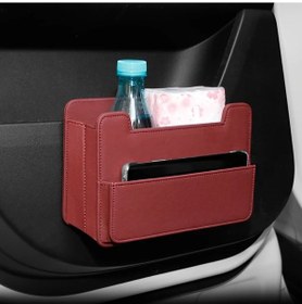 Resim Dashanshop 1 Paket Kırmızı Katlanır Suni Deri Araç Çöp Kutusu Ve Çok Bölmeli Organizatör 