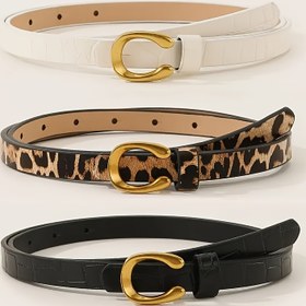 Resim 1/2/3 adet Altın Tokalı Leopar Desenli Kemerler - Rahat ve İş Attıkları için Şık Suni Deri Bel Kemerleri, Sevgililer Günü, Kız Günü ve Günlük Moda için Mükemmel, Rahat Attıkları | Leopar Desenli Tasarım | Dayanıklı Kemerler, Kızlar İçin Kemerler 